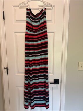 Striped Maxi Dress in Black, Coral & Mint, medium
